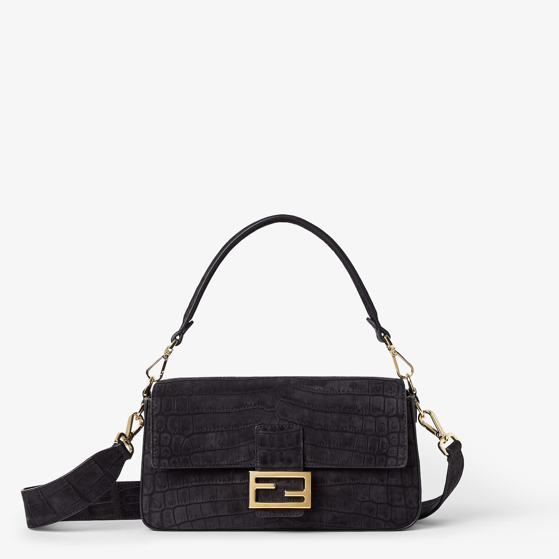 FENDI Baguette Black nubuck crocodile leather bag - Image 1